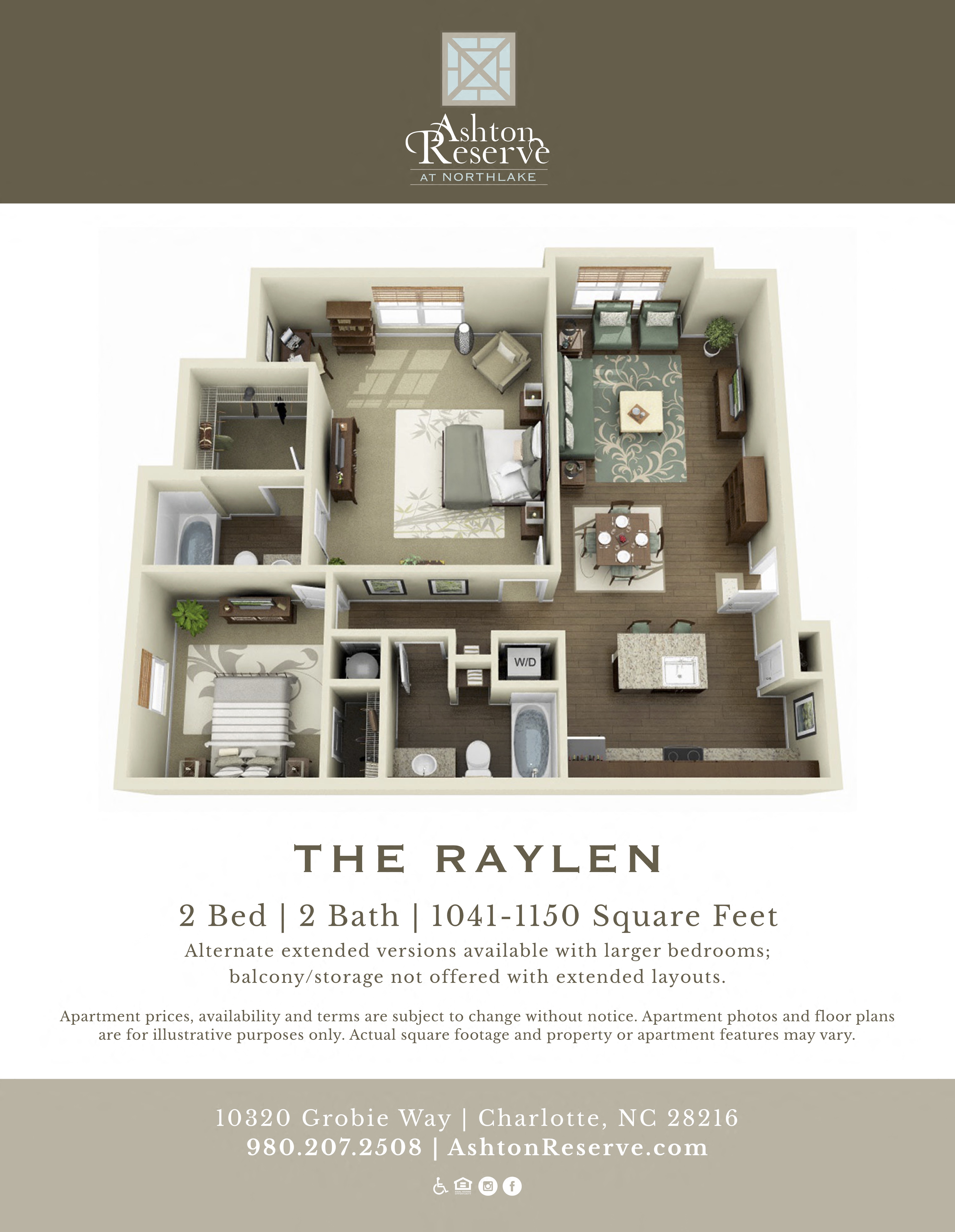 Floor plan for 2 beds, 2 baths, 1150 sqft